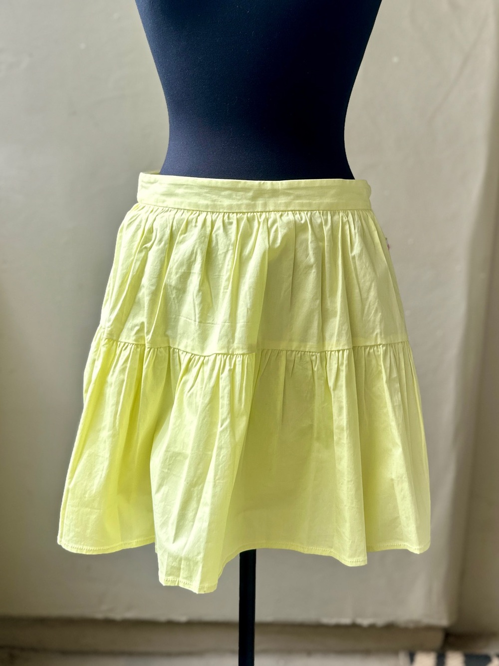 STAUD Mini Sea Skirt Yellow Cotton Tiered Mini Size 10